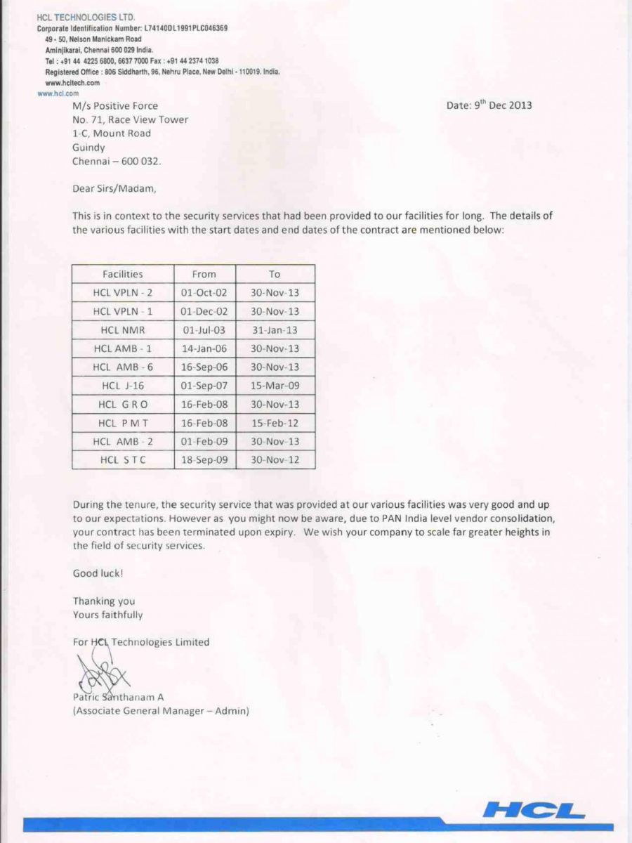 HCL Appreciation Letter